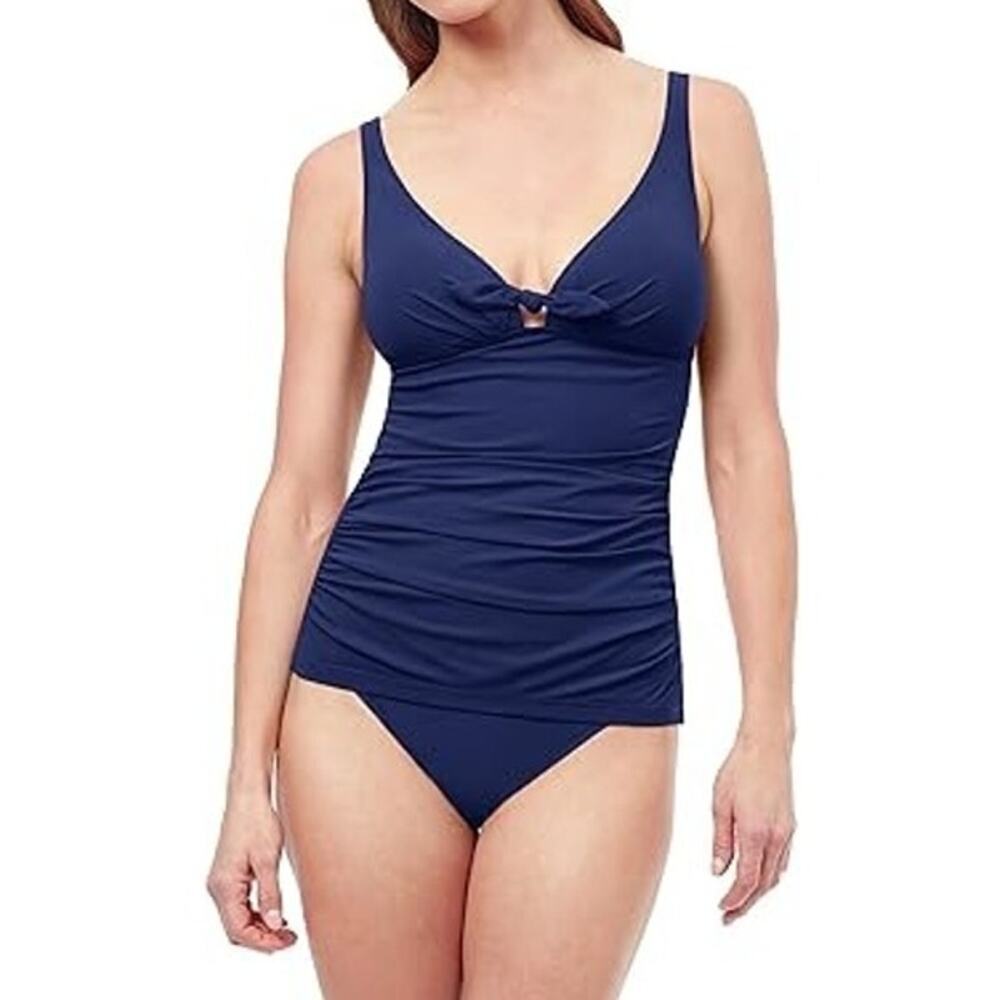 Gottex Women's Navy Standard Dandy Bow Tie V-Neck Tankini Top Size 40D